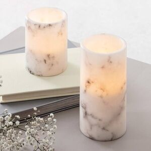 NEW   Set of 2 FLAME LESS Operated Marble Wax Candles